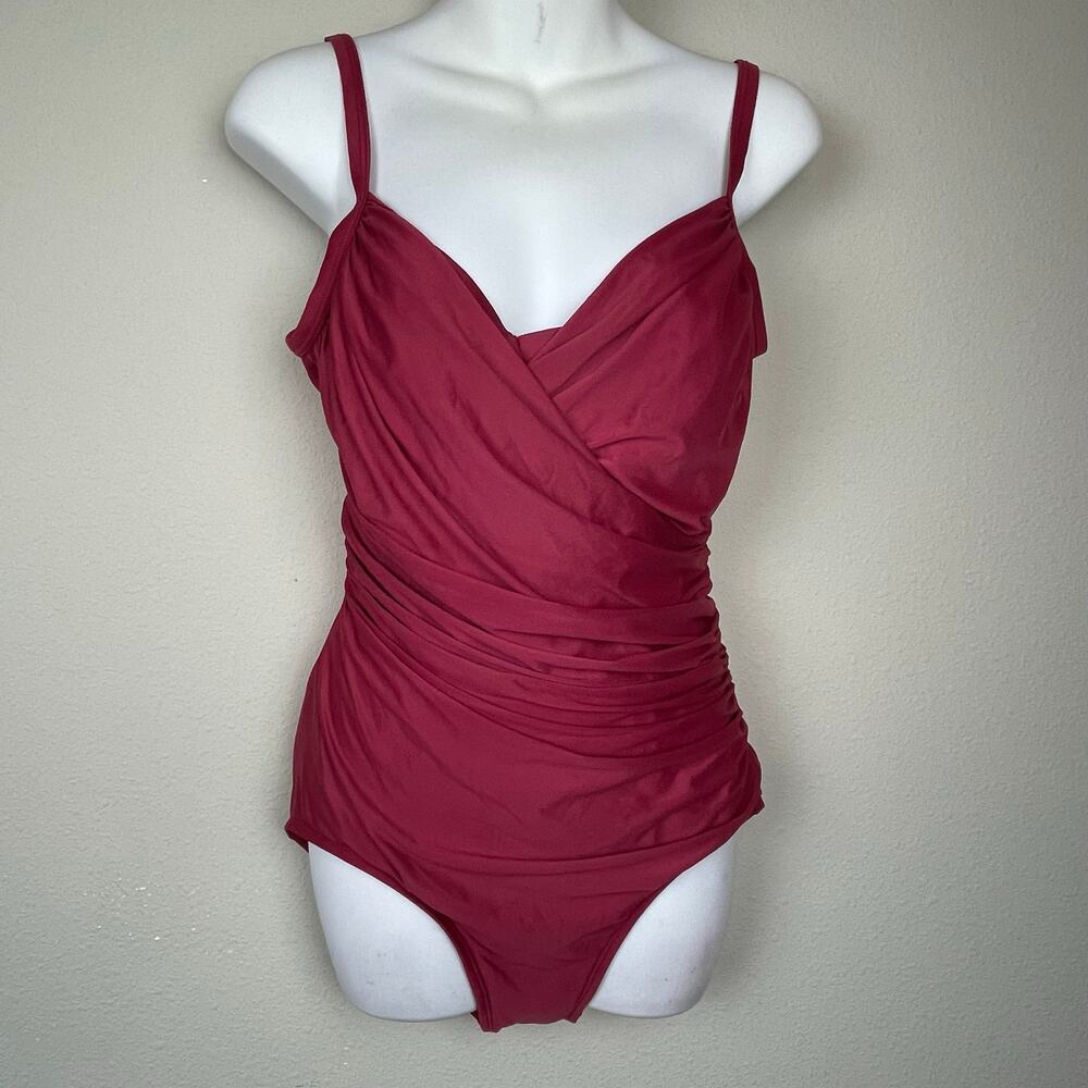 Jantzen Classics Surplice One-Piece Swimsuit Sz 14 Ruched Flattering‎
